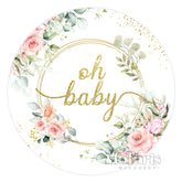 Toile de fond de douche de bébé fleur rose et cercle doré